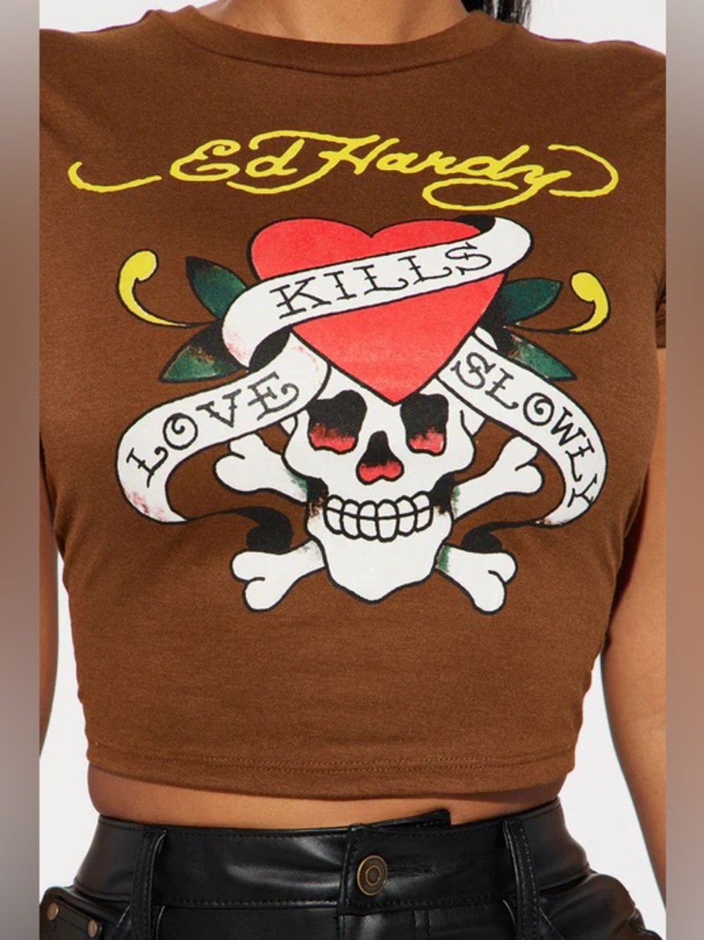 Ed Hardy “Kills Love Slowly” Baby Tee Crop Top Y2K – M